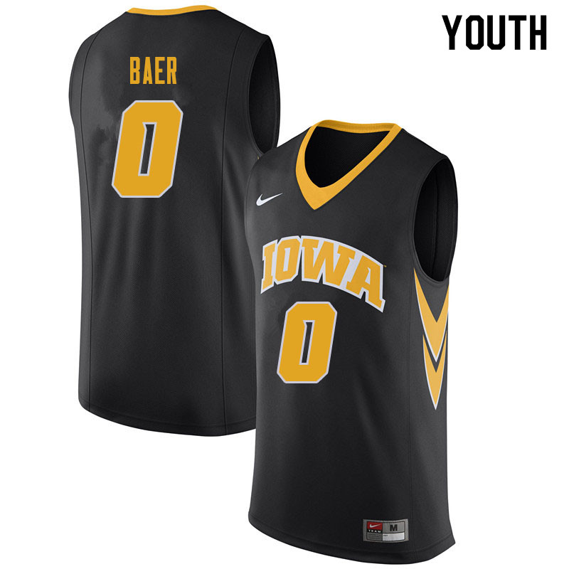Youth #0 Michael Baer Iowa Hawkeyes College Basketball Jerseys Sale-Black